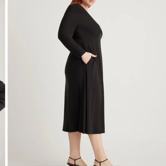 Tencel Jersey V-Neck Long Sleeve Midi Dress - Picture 2 of 7
